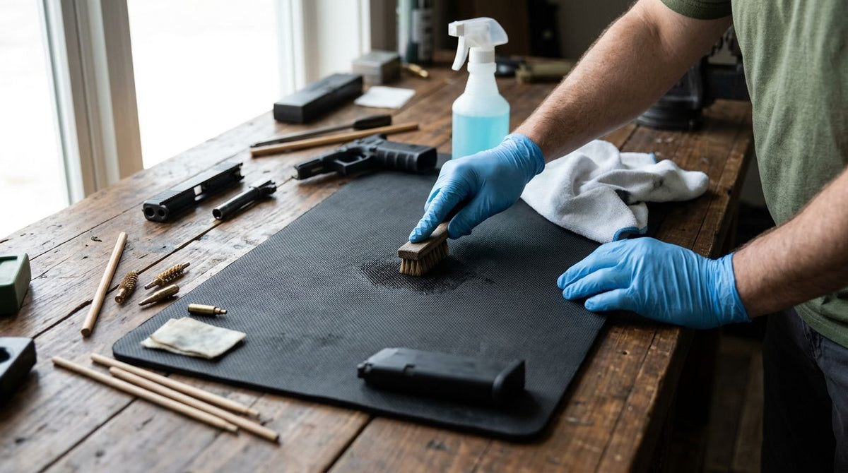 How do you clean a gun cleaning mat?